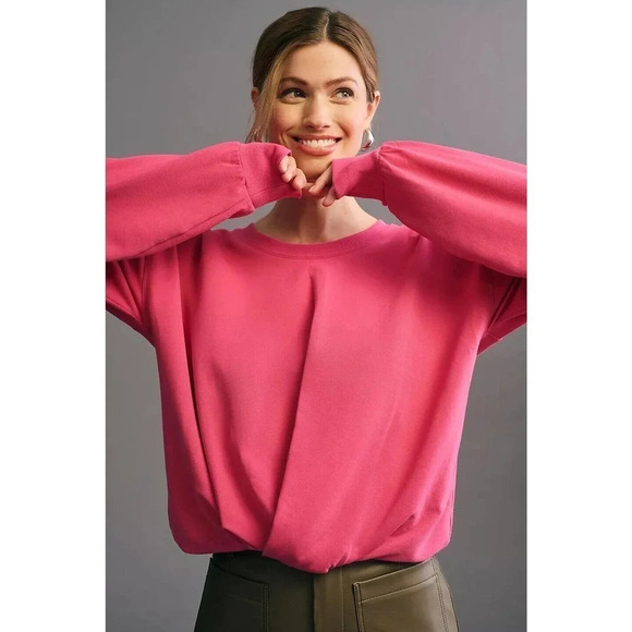 NWT ANTHROPOLOGIE Maeve Twist-Front Sweatshirt Size XL Pink - Picture 1 of 12